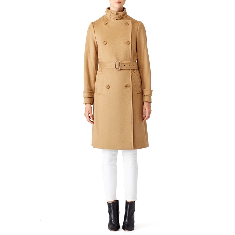 Vince Wool and Cashmere Camel Belted Trench Coat Overcoat Size Medium